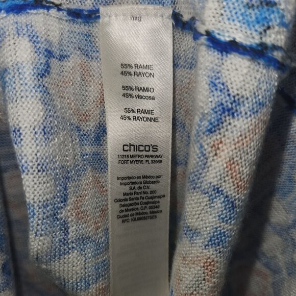 Chicos Womens 1 Blue Patterned Short Sleeve Pullover V-Neck Top 2439 - Picture 4 of 7